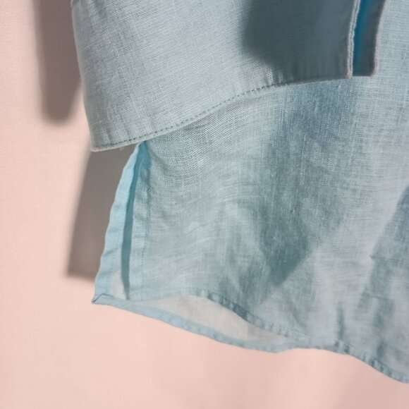 Chico’s No Iron 100% Linen Button Up Blouse Blue Women’s Size 2 (L/12) - Picture 2 of 9